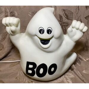 Blow Mold BOO Ghost Vintage Plastic Light Up Indoor Halloween Decor 12"